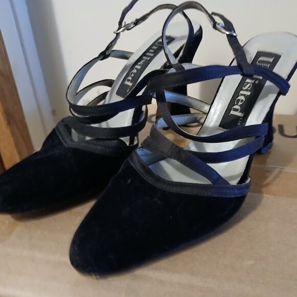 UNLISTED Velvet Black High Heels 5.5 Cuban Strappy sling back Formal Sexy! - Picture 5 of 11